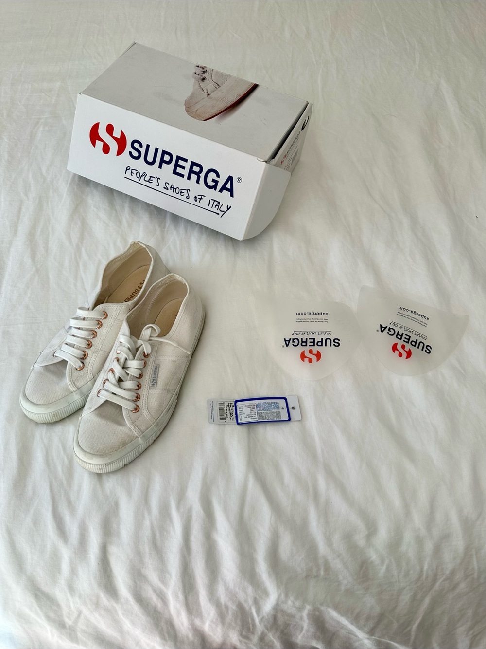 Superga White Canvas Low-Top Lace Sneakers with Rose Gold details